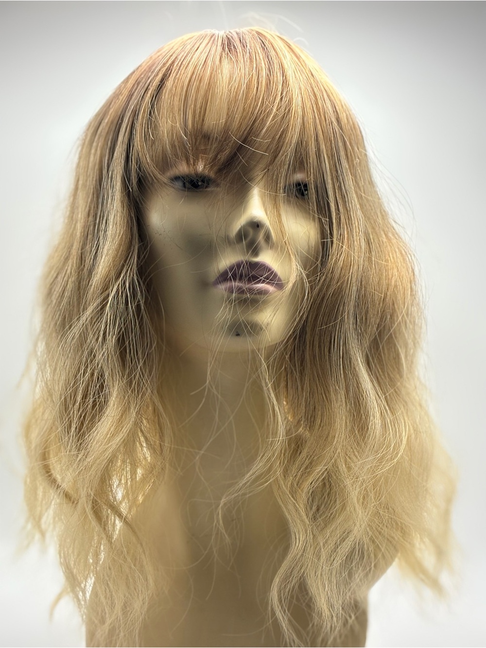 Blonde Wavy Fringe Women’s Wig - Natural Light Blonde. Synthetic 18”
